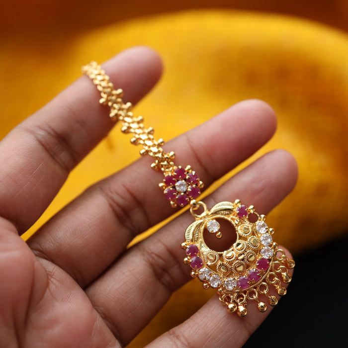 Heritage gold plated ruby white stone tikka TH1001