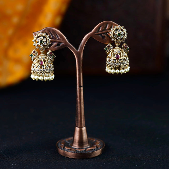 Antique gold multi stone and pearl jumka earrings 2301319