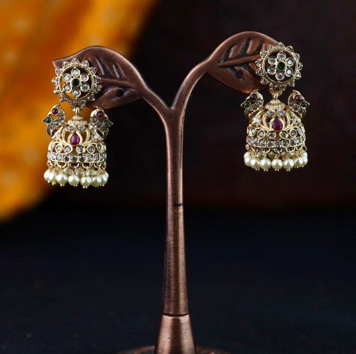 Antique gold multi stone and pearl jumka earrings 2301319