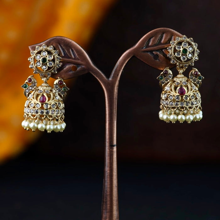 Antique gold multi stone and pearl jumka earrings 2301319