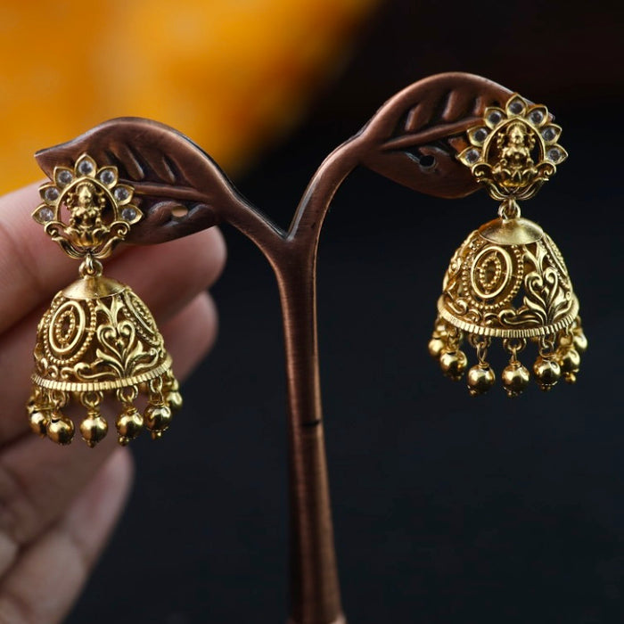 Antique gold temple jumka earrings 2301320