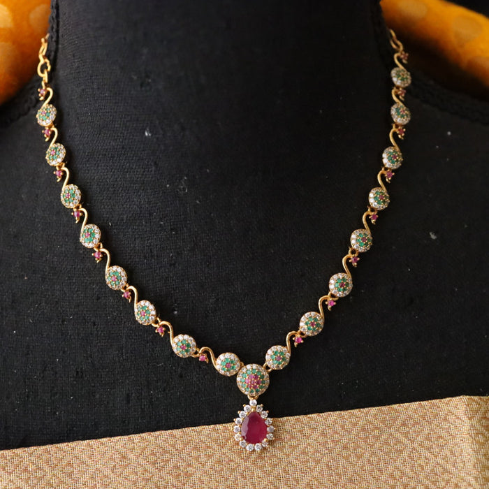 Antique ruby  green stone simple short necklace with earrings 1649979