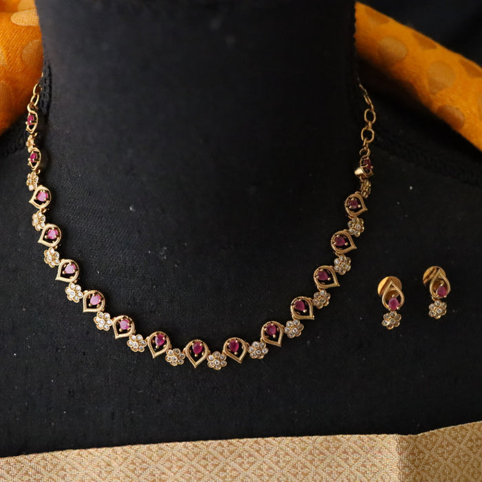Antique ruby short necklace with earrings 1649983