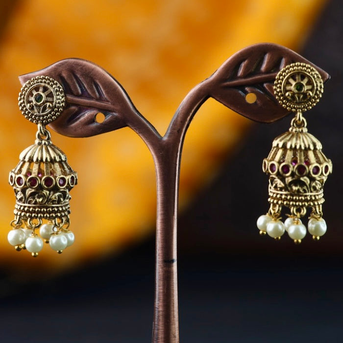 Antique gold ruby stone and pearl  jumka earrings 2301325