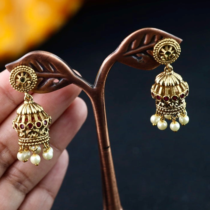 Antique gold ruby stone and pearl  jumka earrings 2301325