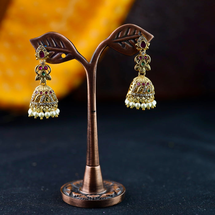 Antique gold ruby stone and pearl  jumka earrings 2301326