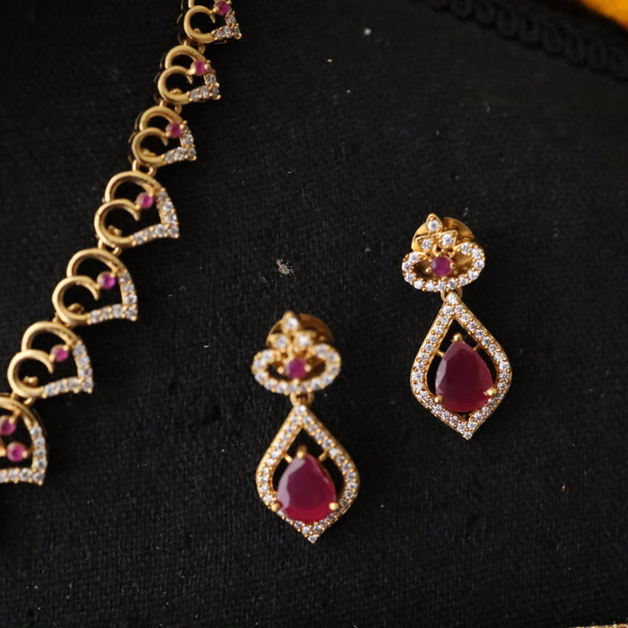 Antique ruby stone simple short necklace with earrings 1649977