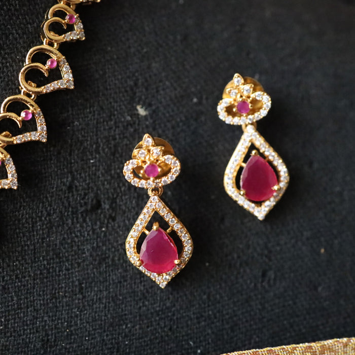 Antique ruby stone simple short necklace with earrings 1649977