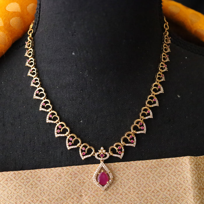 Antique ruby stone simple short necklace with earrings 1649977