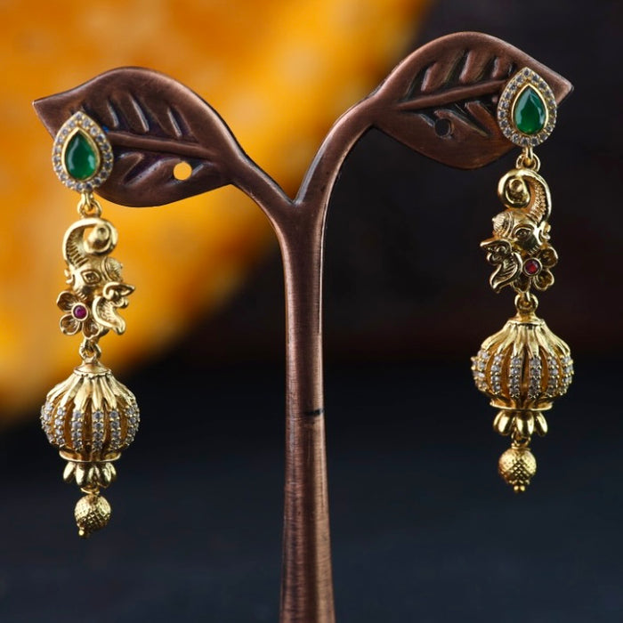 Antique gold multi stone jumka earrings 2301327