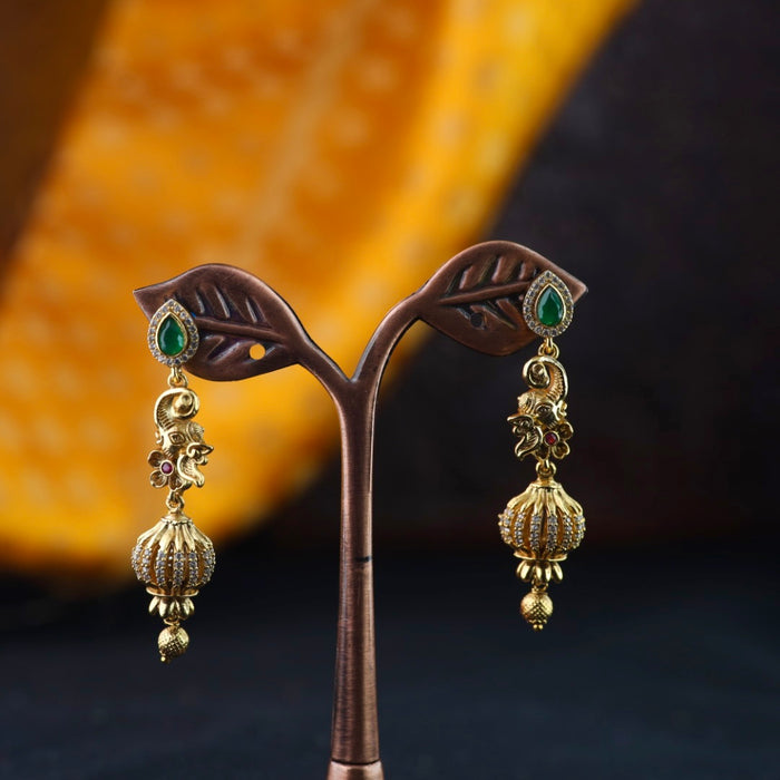 Antique gold multi stone jumka earrings 2301327