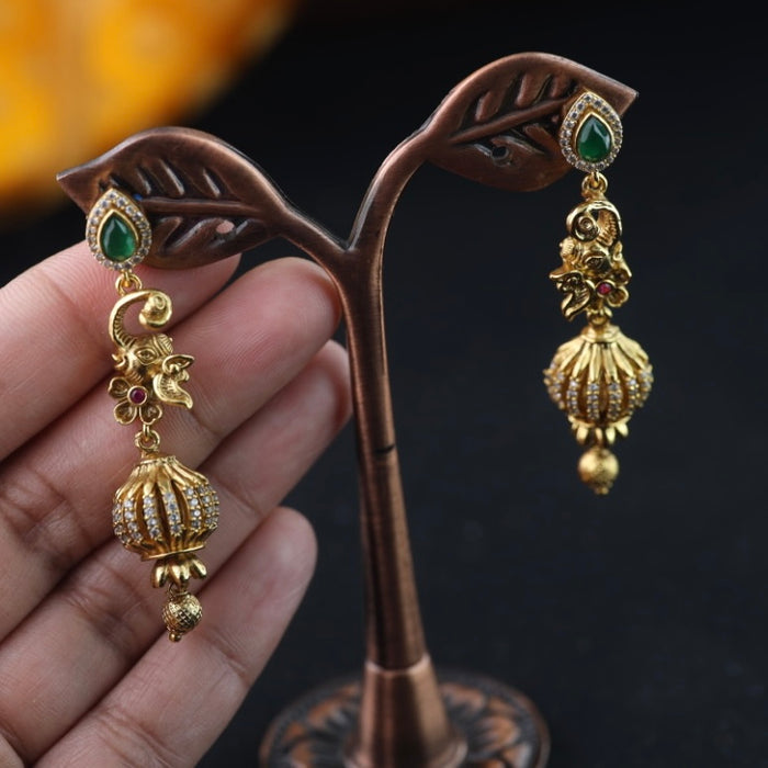 Antique gold multi stone jumka earrings 2301327