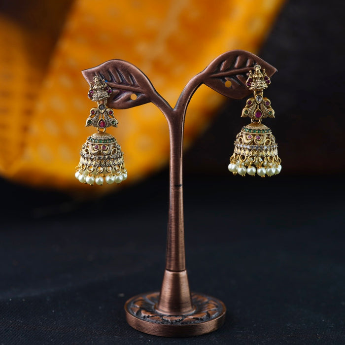 Antique gold multi stone jumka earrings 2301328