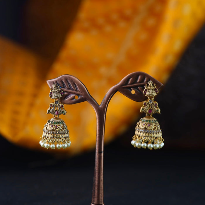 Antique gold multi stone jumka earrings 2301328