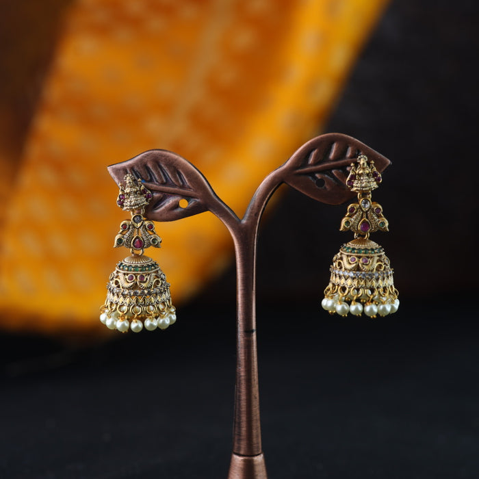 Antique gold multi stone jumka earrings 2301328