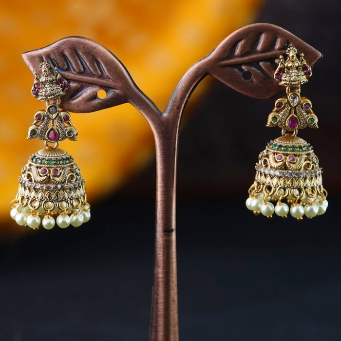Antique gold multi stone jumka earrings 2301328