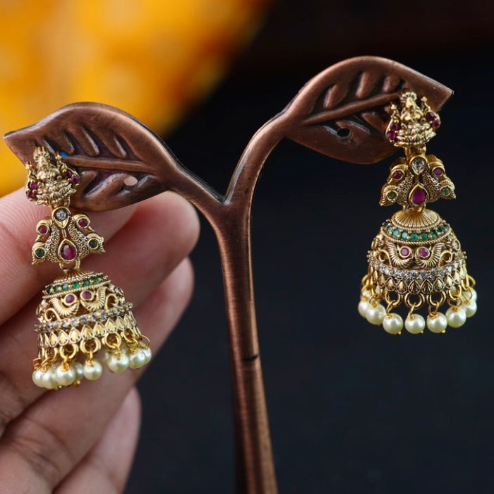 Antique gold multi stone jumka earrings 2301328