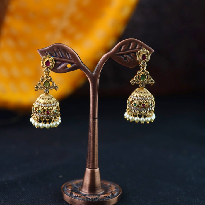 Antique gold multi stone jumka earrings 2301329
