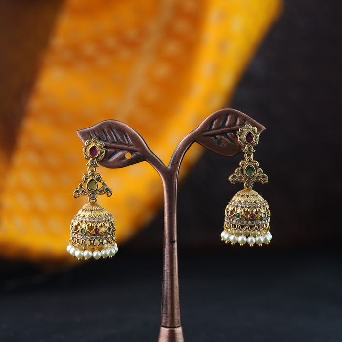 Antique gold multi stone jumka earrings 2301329