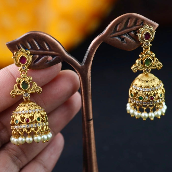 Antique gold multi stone jumka earrings 2301329