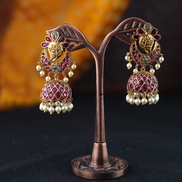 Antique gold ruby pearl jumka earrings 2301331