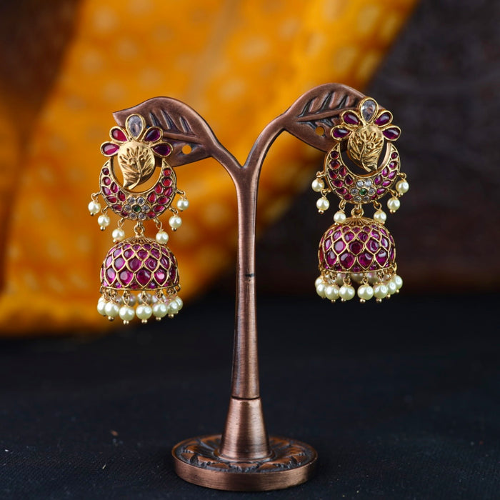 Antique gold ruby pearl jumka earrings 2301331