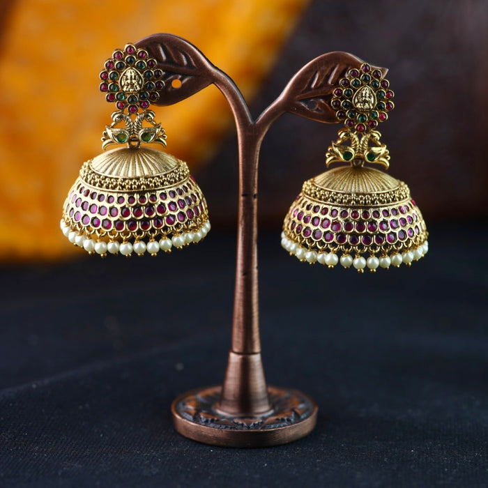 Antique gold ruby pearl temple jumka earrings 2301335