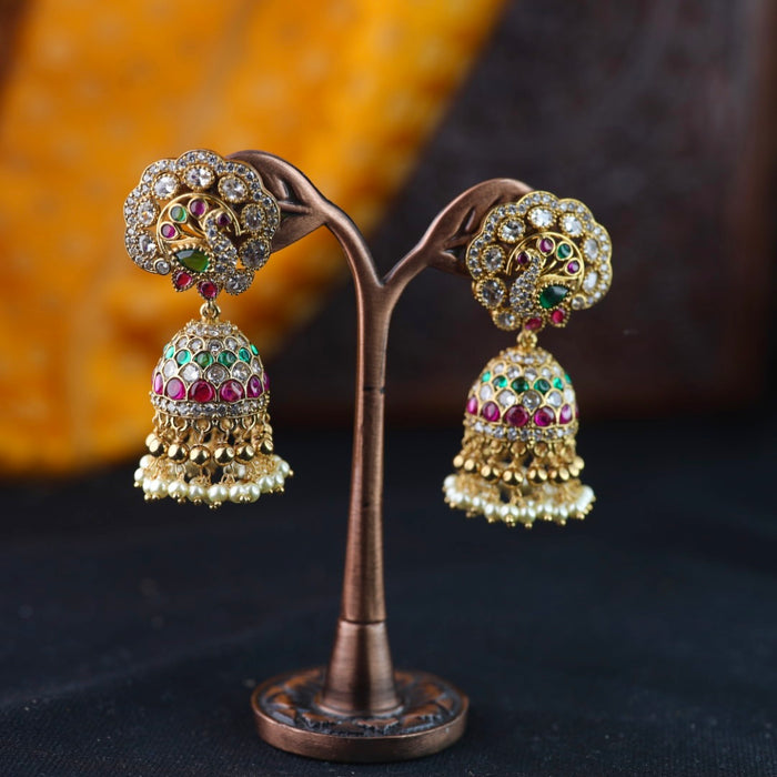 Antique gold ruby green pearl jumka earrings 2301338
