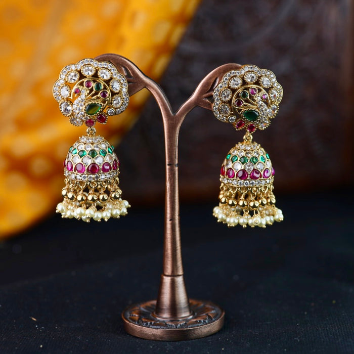Antique gold ruby green pearl jumka earrings 2301338