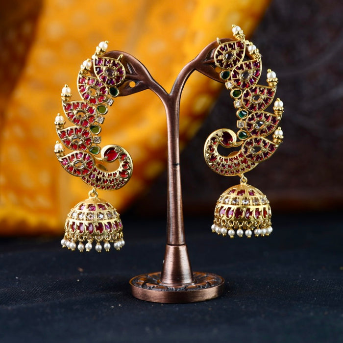 Antique gold ruby green pearl jumka earrings 2301341