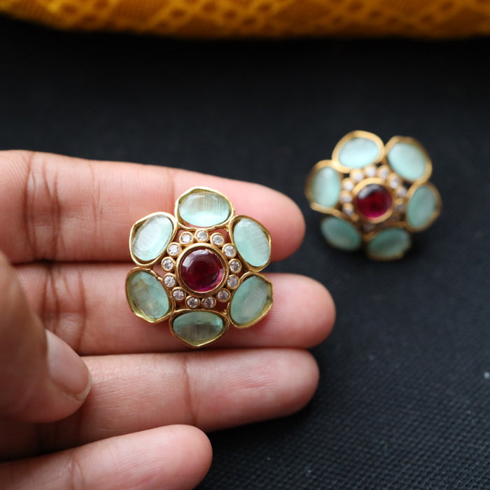 Antique mint green stone studd earring 46667122956