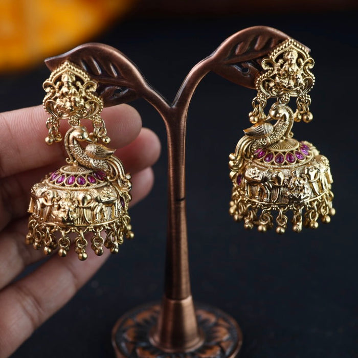 Antique gold ruby temple jumka earrings 2301342
