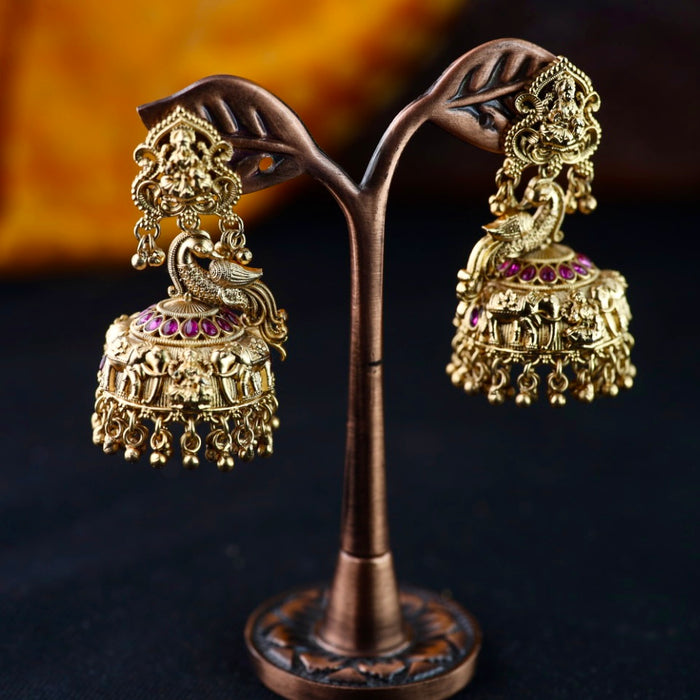 Antique gold ruby temple jumka earrings 2301342