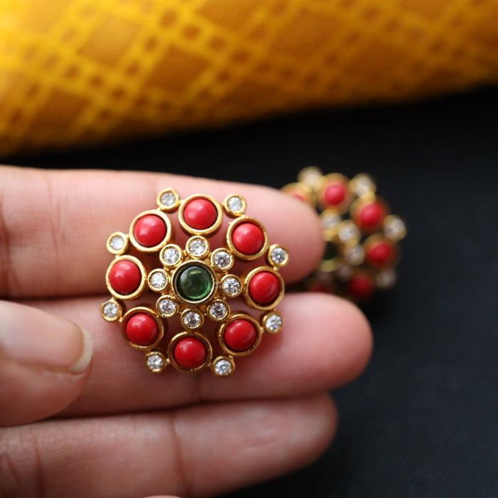 Antique red green stone studd earring 46667122958