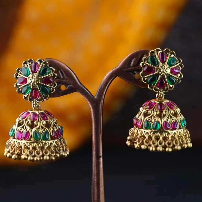 Antique gold ruby green jumka earrings 2301344