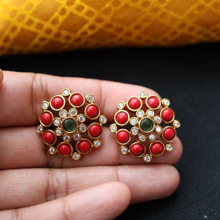 Antique red green stone studd earring 46667122958