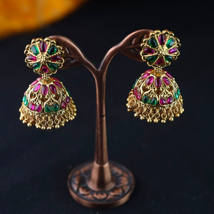 Antique gold ruby green jumka earrings 2301344