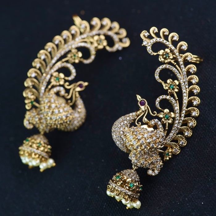Antique white stone gold pearl jumka earrings 2301345