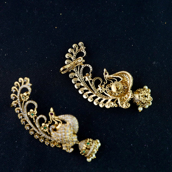 Antique white stone gold pearl jumka earrings 2301345