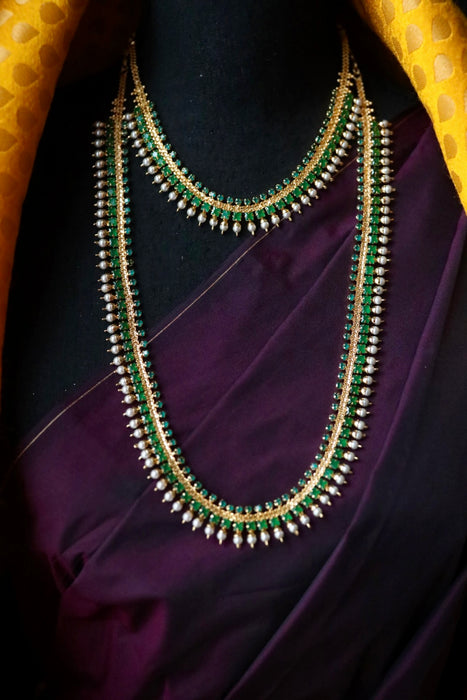 Heritage gold plated green stone long/ waistchain necklace 145776