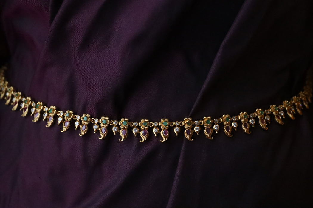 Antique gold stone long necklace/ waistchain and earrings 81661