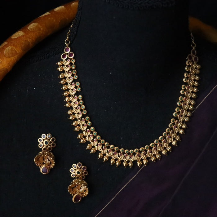 Antique gold short necklace and earrings 81650