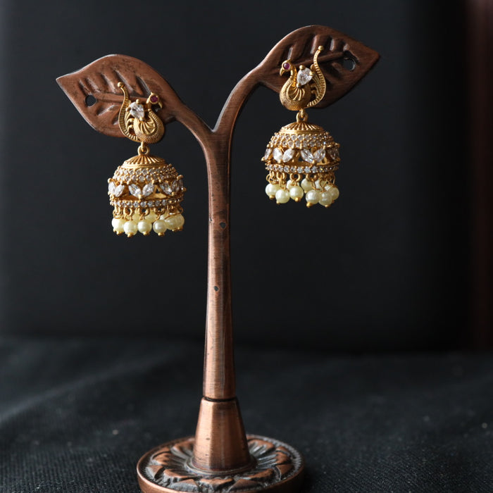 Antique white stone jumka earring 462149