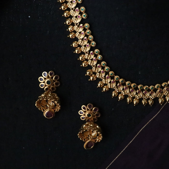 Antique gold short necklace and earrings 81650