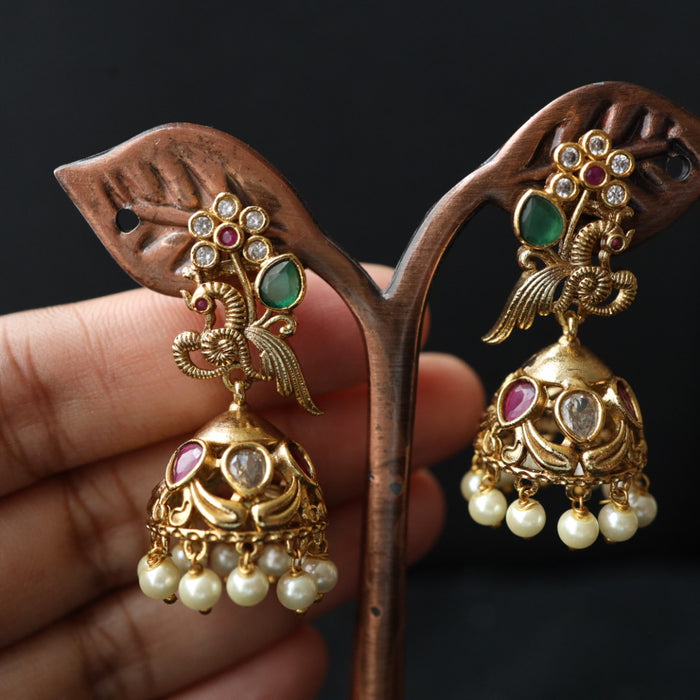 Antique gold small jumka earring 462155