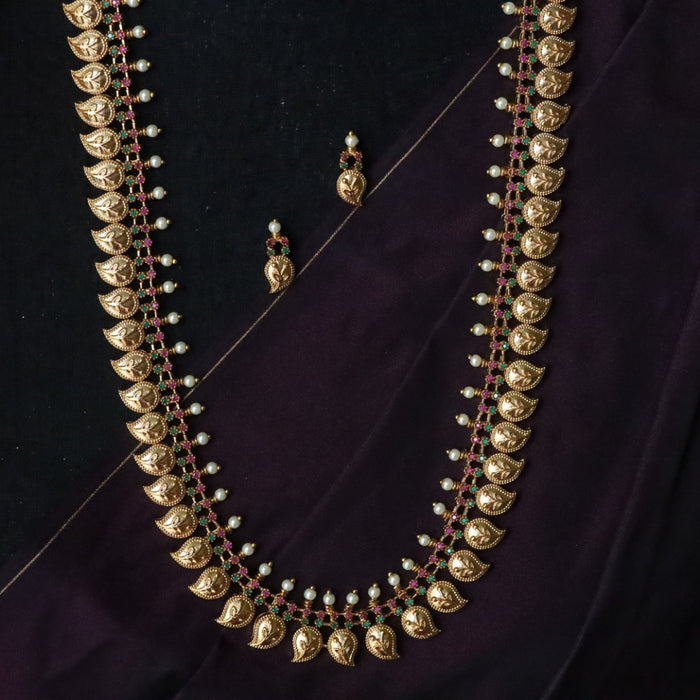 Antique ruby white stone long necklace/ waistchain  and earrings 816905