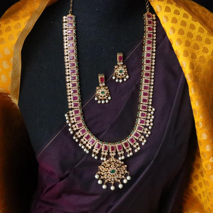 Antique ruby stone long necklace/ waistchain and earrings 816876