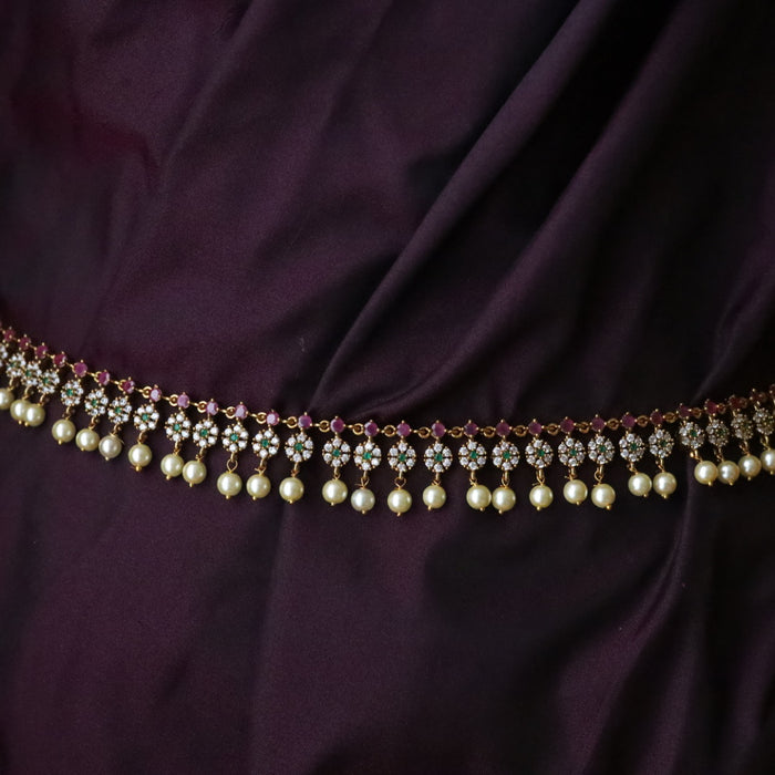 Antique ruby white stone layer long necklace/ waistchain and earrings 816900