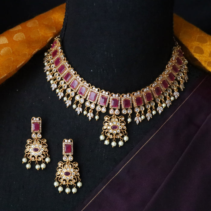 Antique ruby white pearl choker necklace and earrings 816989