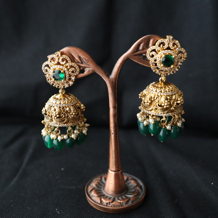 Antique green stone jumka earring 4666722